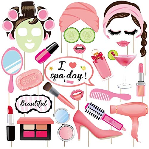 Coppthinktu 25Pcs Spa Photo Booth Props with Stick MakeupSpa Party Decorations for Women Girls Birthday Party Decorations Makeup Selfie Props - Image 1