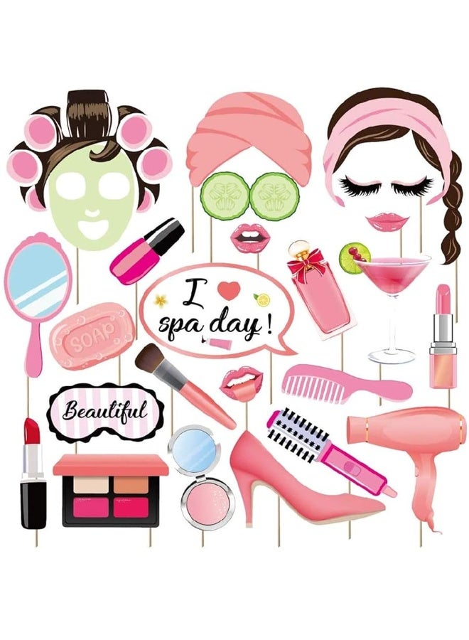 Coppthinktu 25Pcs Spa Photo Booth Props with Stick MakeupSpa Party Decorations for Women Girls Birthday Party Decorations Makeup Selfie Props - Image 2