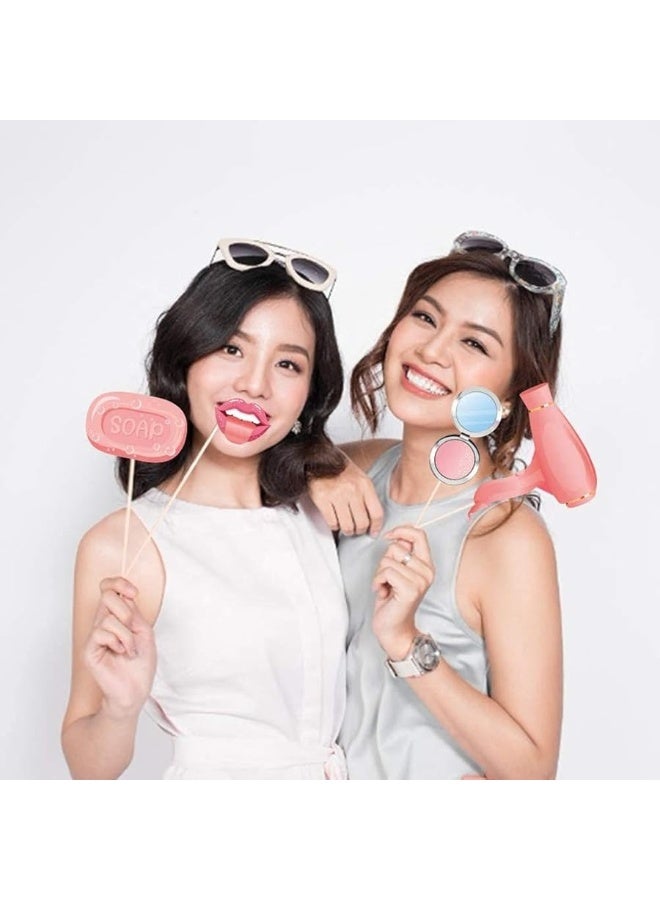 Coppthinktu 25Pcs Spa Photo Booth Props with Stick MakeupSpa Party Decorations for Women Girls Birthday Party Decorations Makeup Selfie Props - Image 3
