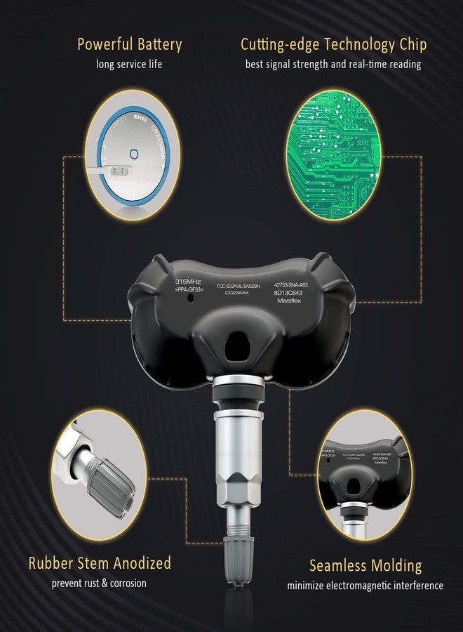 Marsflex TPMS Sensor Compatible for Honda, Civic CR-Z Element Fit Insight Odyssey, Programmed Tire Pressure Monitoring System Replaces# 42753-SNA-A83, 42753-TR3-A81, 42753-SNA-A81, 42753-TR0-A81, 4PCS - Image 3