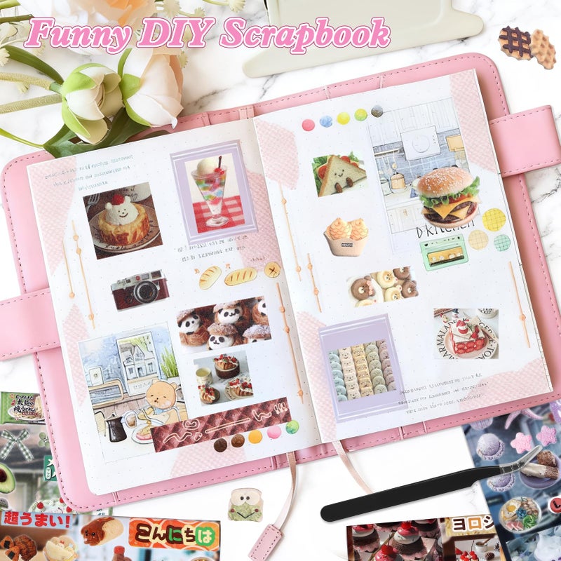 Tmtains 650Pcs Cute Scrapbook Stickers Travel Y2K Japanese Sticker Book for Adult Kawaii Korean Stickers for Journaling Heisei Retro Aesthetic Sticker Food Manga Style Decor for DIY Crafts Junk Journal Gifts - Image 4