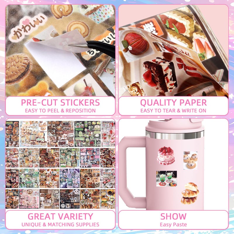 Tmtains 650Pcs Cute Scrapbook Stickers Travel Y2K Japanese Sticker Book for Adult Kawaii Korean Stickers for Journaling Heisei Retro Aesthetic Sticker Food Manga Style Decor for DIY Crafts Junk Journal Gifts - Image 2