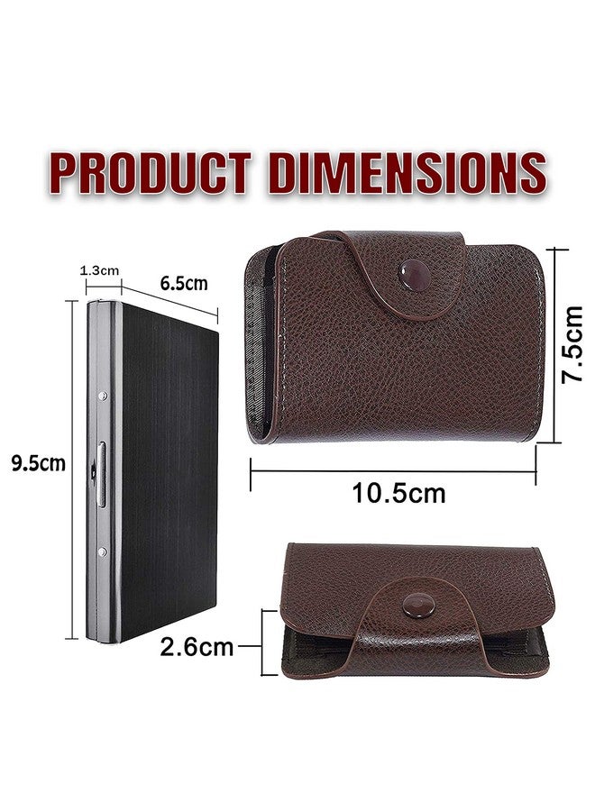Storite Storite Combo of 13 Slots Leather and 6 Slot Metal Credit Debit ATM Card Holder Case Wallet for Men & Women (Brown & Black)  - Image 2