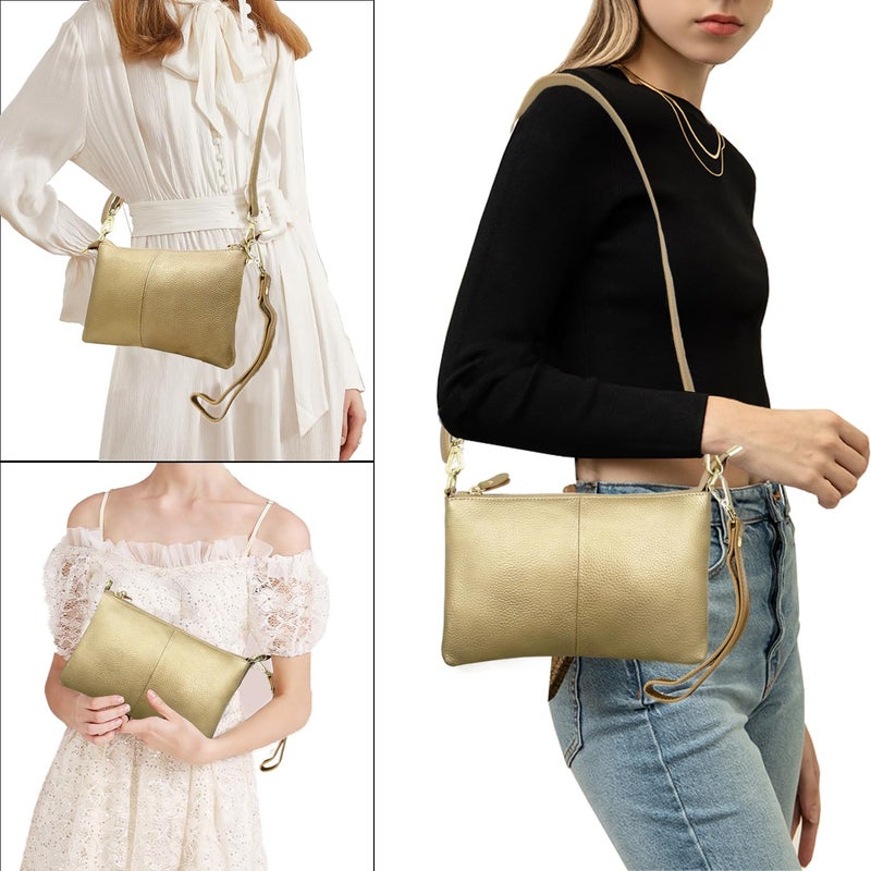 Beurlike Leather Wristlet Wallet Clutch Purses For Women Small Crossbody Phone Bags(Gold) - Image 2