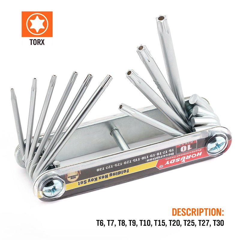 HORUSDY Tamper Proof Star Key Set (Folding) Security Torx Key Set Sizes Include T-6 to T-30 - Image 3