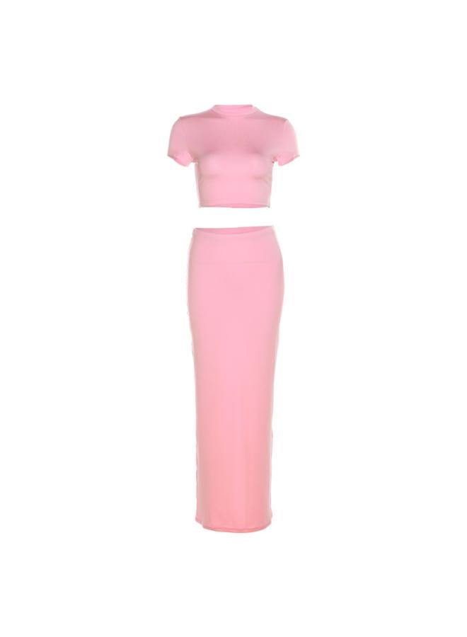 European And American Style Spring And Summer New Women's Short Navel T-shirt High Waist Hip Skirt Casual Suit