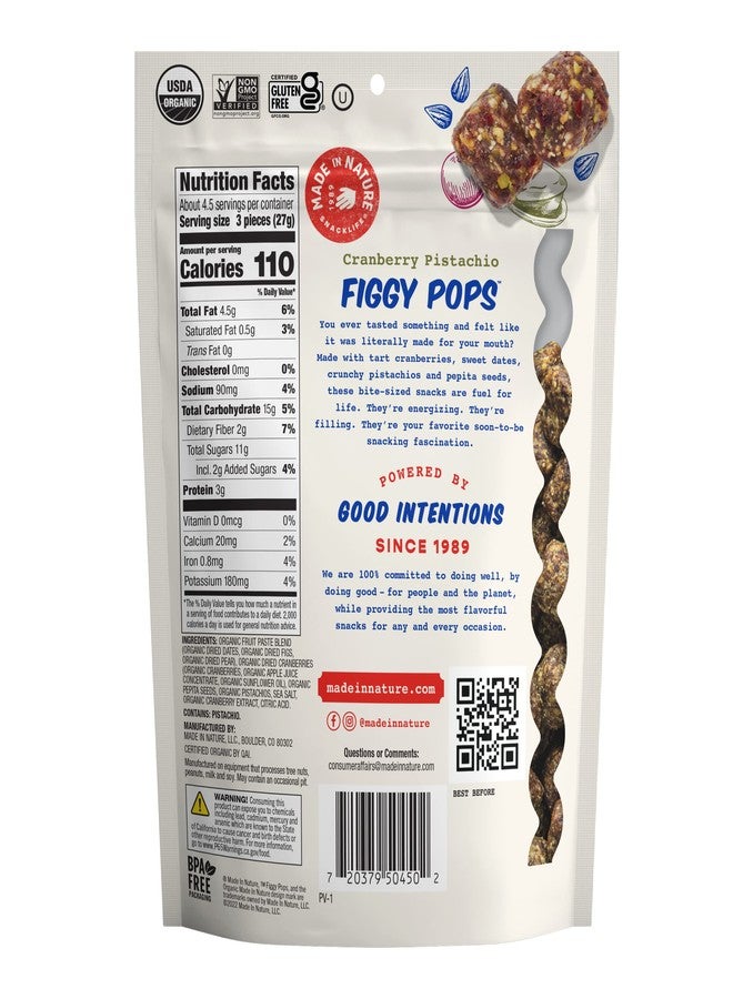 Made In Nature Organic Figgy Pops, Cranberry Pistachio, 4.2 Ounce (Pack of 6) - Unbaked Fruit & Nut Energy Bites, Non-GMO, Gluten Free, Vegan - Image 2