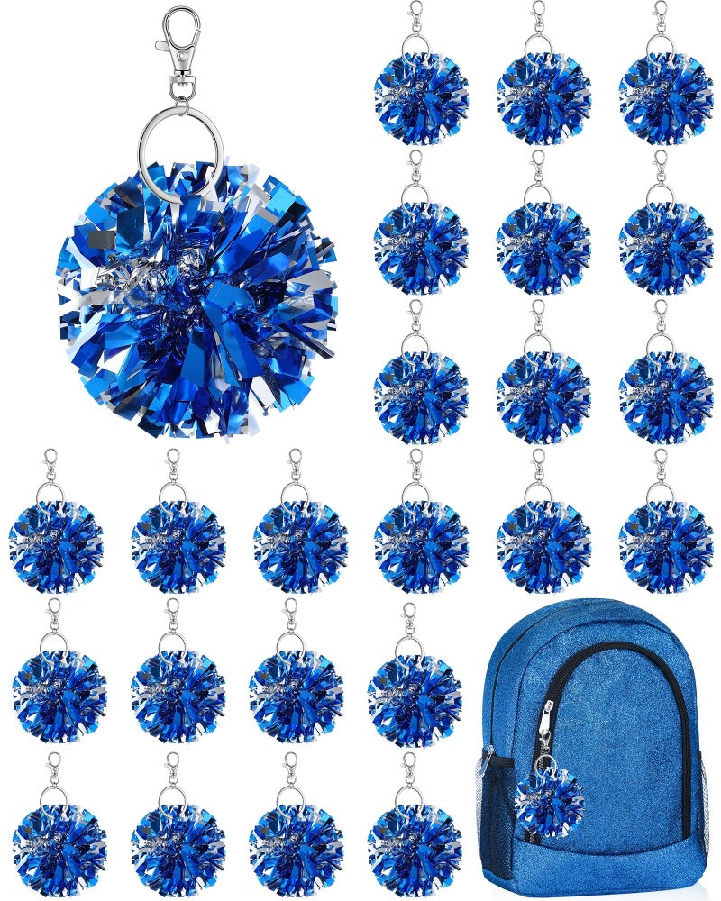 Remuuly 20 Pcs Cheer Pom Pom Keychain Cheerleader Gifts Cheerleading Keyring Charm Foil with Keychain Hooks for Women Accessories (Blue Silver) - Image 1