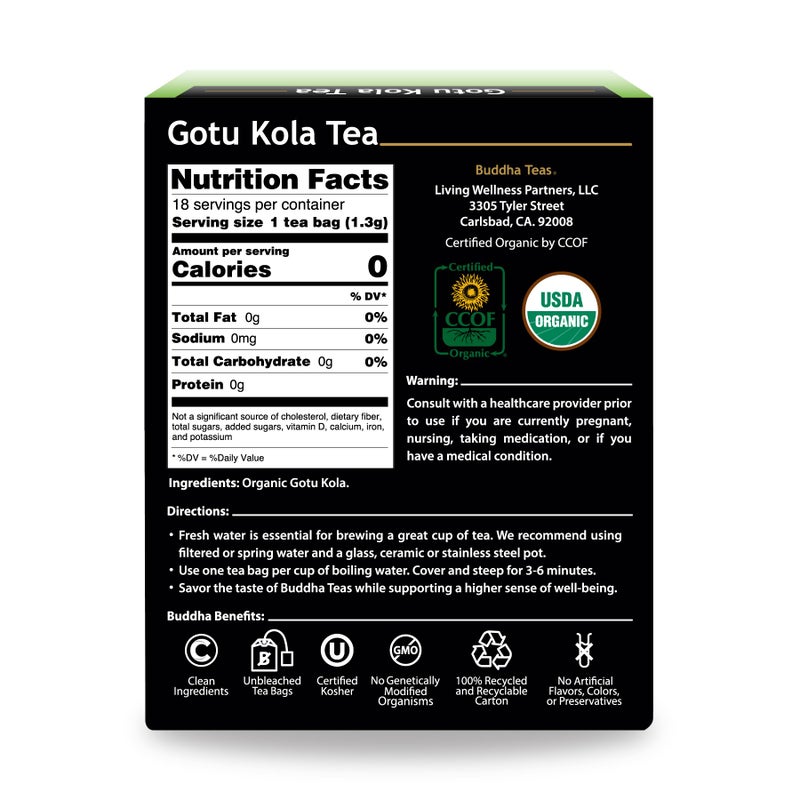 Buddha Teas Organic Gotu Kola Tea - OU Kosher, USDA Organic, CCOF, 18 Bleach-Free Tea Bags - Image 2