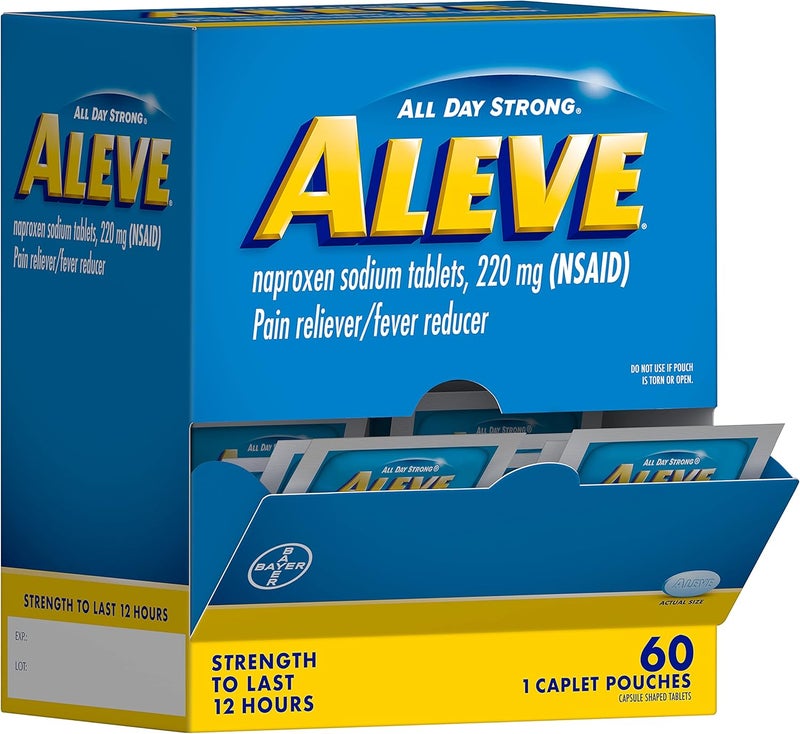 Aleve مسكن ألم ومخفض حرارة نابروكسين صوديوم أقراص لعلاج آلام الجسم والتهاب المفاصل للبالغين والأطفال من عمر 12 عامًا وما فوق 60 كيس فردي - Image 1