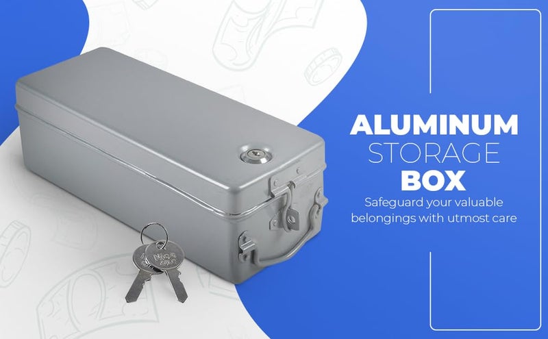 JAYCO Aluminum Bank Locker SafeCash BoxJewellery Storage Box 30 cm x 12 cm x 10 cm Silver - Image 5