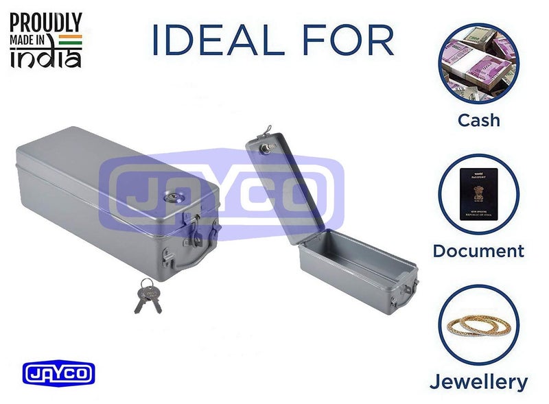 JAYCO Aluminum Bank Locker SafeCash BoxJewellery Storage Box 30 cm x 12 cm x 10 cm Silver - Image 4
