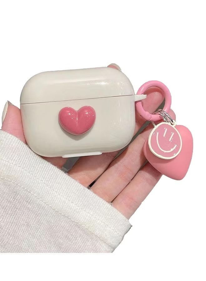واي جيه غطاء سماعات AirPods Pro 2، غطاء جيل AirPods Pro الثاني باللون الوردي من سيليكون TPU ثلاثي الأبعاد على شكل قلب، غطاء واقٍ من السيليكون الناعم يمتص الصدمات مع سلاسل مفاتيح لسماعات Apple AirPods Pro 2 - Image 1