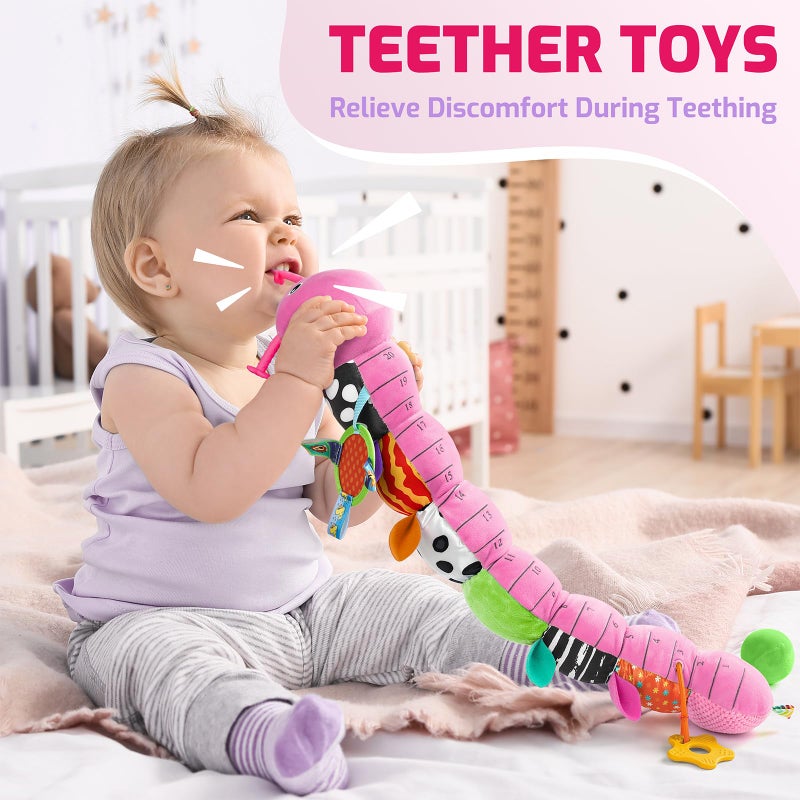 Sumobaby Baby Toys 0-6 6-12 Months Music Caterpillar Plush Toy With Baby Mirror  Pull String&Crinkle Rattle Infant Sensory Toys Tummy Time For 0-3-6-12 Month Boys Girls Newborn Gifts (Pink-Leaf) - Image 4
