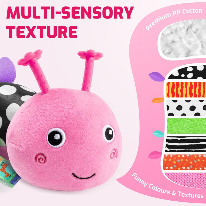 Sumobaby Baby Toys 0-6 6-12 Months Music Caterpillar Plush Toy With Baby Mirror  Pull String&Crinkle Rattle Infant Sensory Toys Tummy Time For 0-3-6-12 Month Boys Girls Newborn Gifts (Pink-Leaf) - Image 2