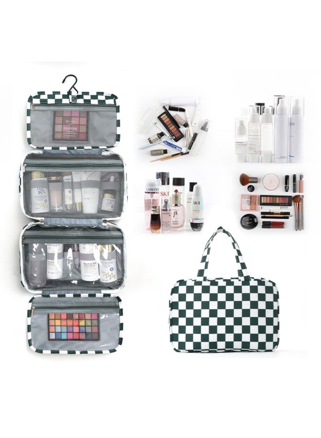 Four-fold checkered storage bag, waterproof and moisture-proof cosmetic toiletry bag, portable toiletries organizer