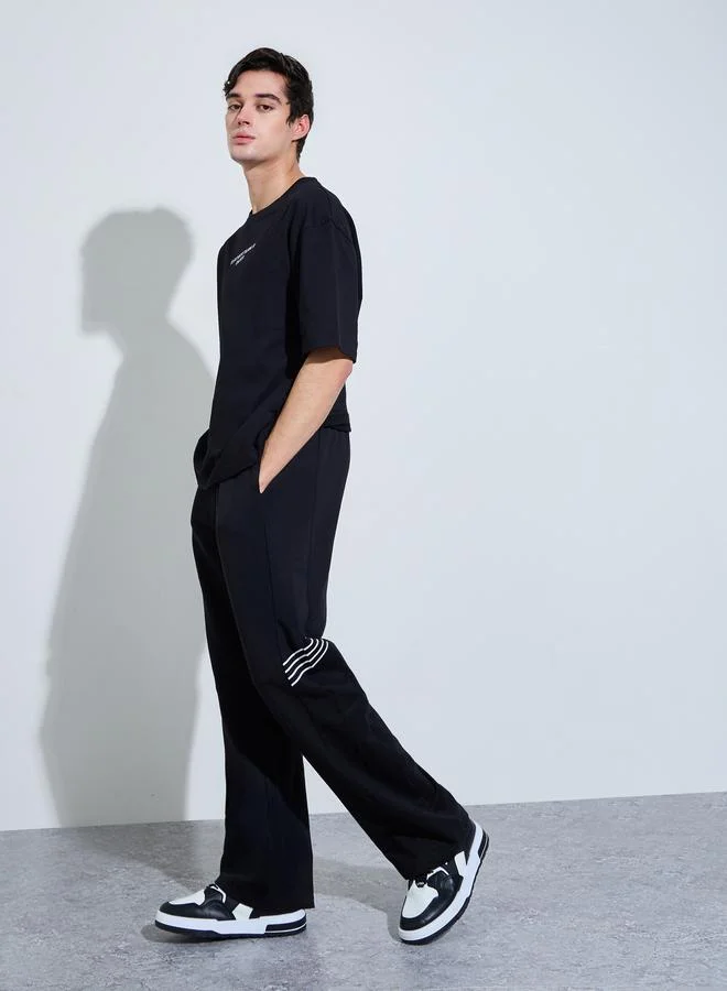 Styli Black Side Stripe Oversize Terry Joggers