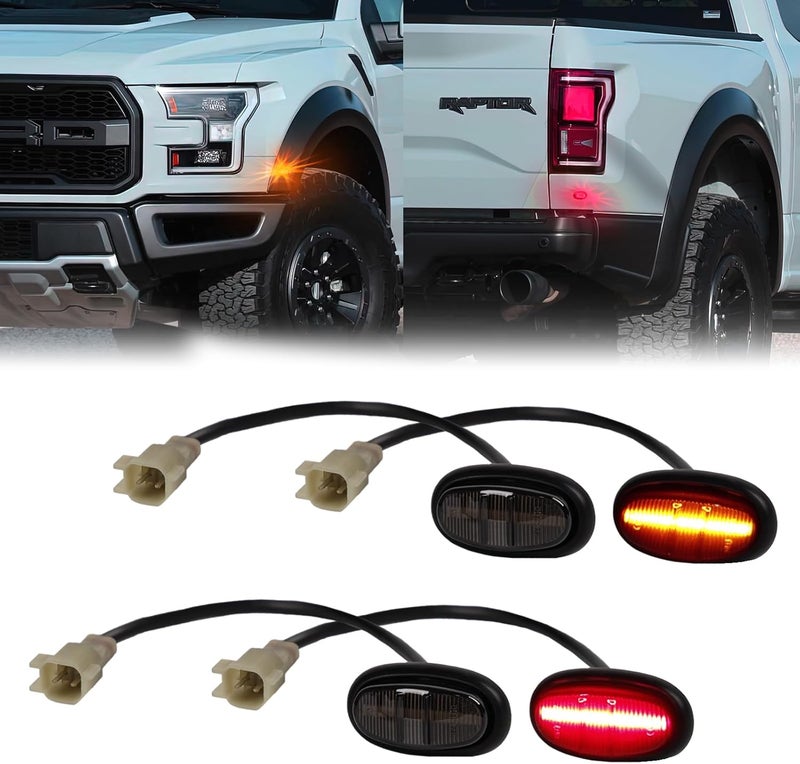 DERMOKA أضواء مؤشرات جانبية من نوع LED للواجهة الأمامية والخلفية لسيارة فورد F150 SVT رابتور 2016-2020، عدسات مدخنة (أحمر كهرماني) - Image 1