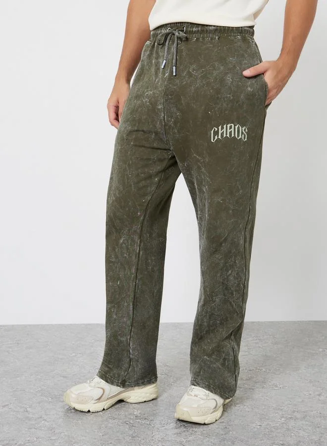 Men Olive Acid Wash Oversized Joggers