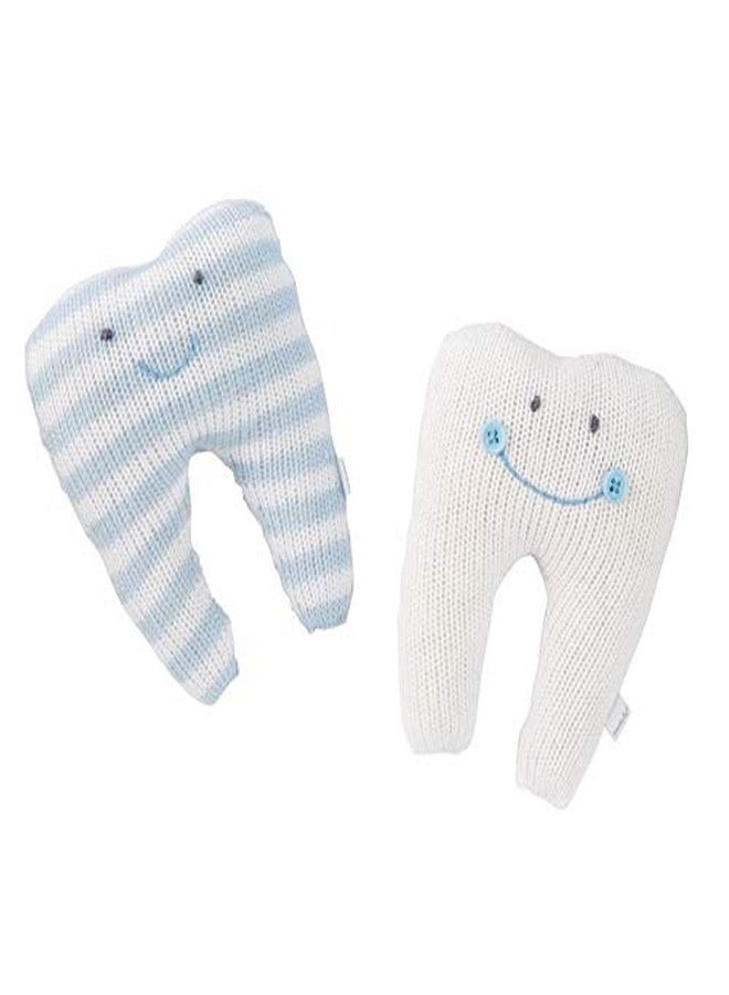 Mud Pie Tooth Knitted Pillows, 6" x 5", Blue and White Stripe - Image 3