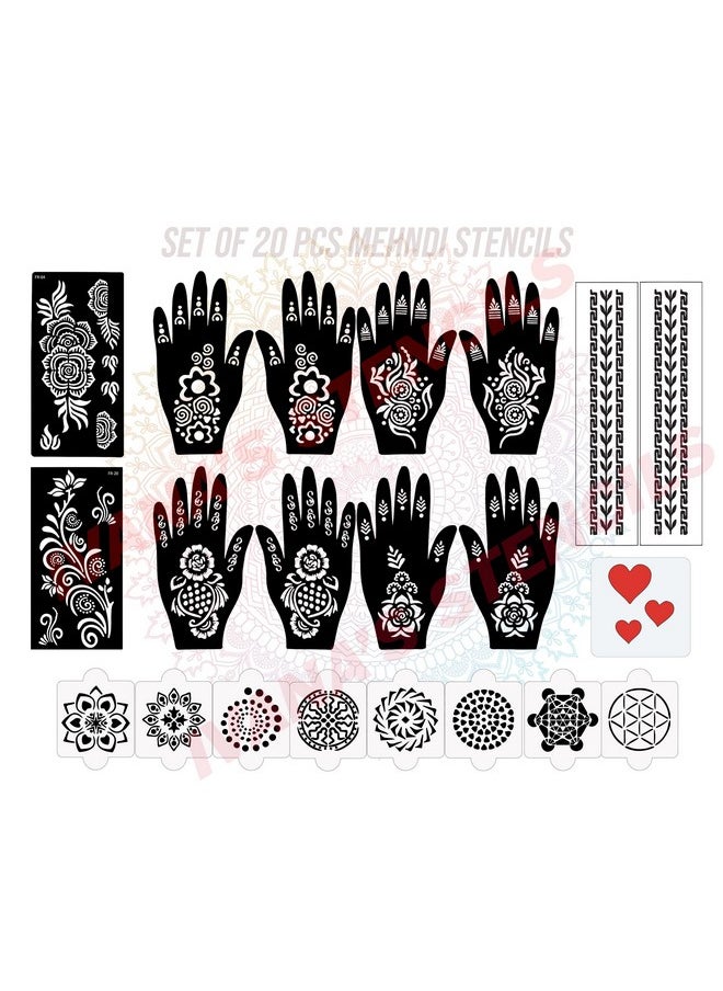 ivana's - Set Of 20 Pcs Combo Pack, Reusable Mehandi Design Sticker Stencils For Both Hand | Mehendi Design Stencils | Quick And Easy To Use, For Girls, Women, Kids & Teen, D-2112 - Image 1