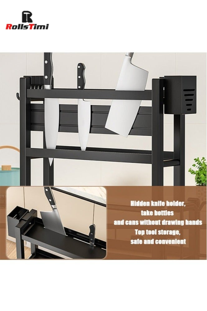 رولستيمي منظم مطبخ من 3 طبقات مع رف توابل وسكين وحامل أواني-محلول تخزين كونترتوب من الحديد الزهر المطلي بالمسحوق للتوابل والضروريات - Image 2