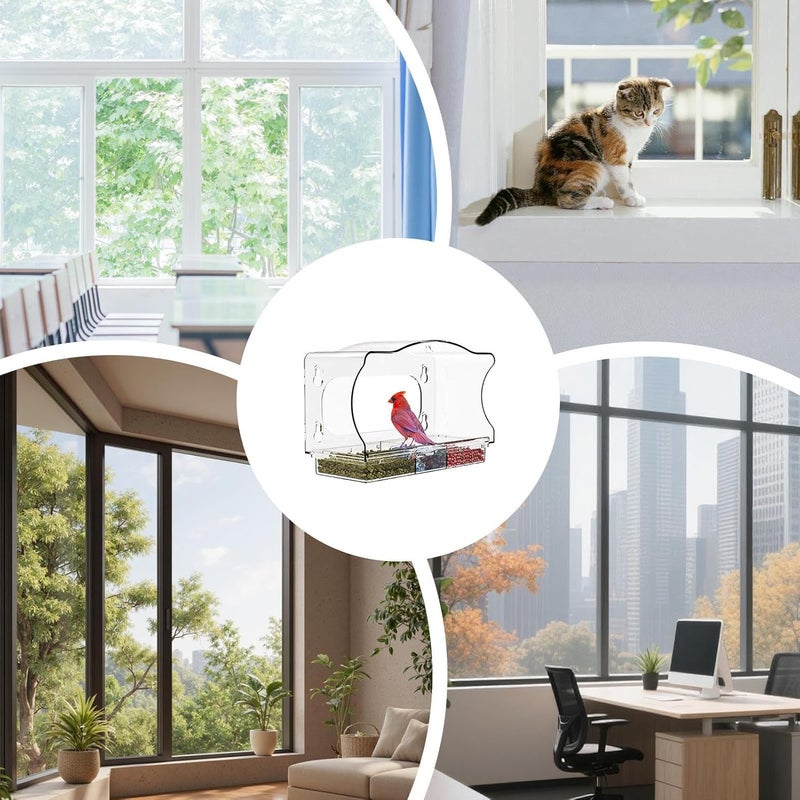 Bird Feeder for Window | Acrylic Mounted Feeding Tool,Window Mount Bird Feeder - for Indoor Outdoor Home Garden Patio Watching - Image 4
