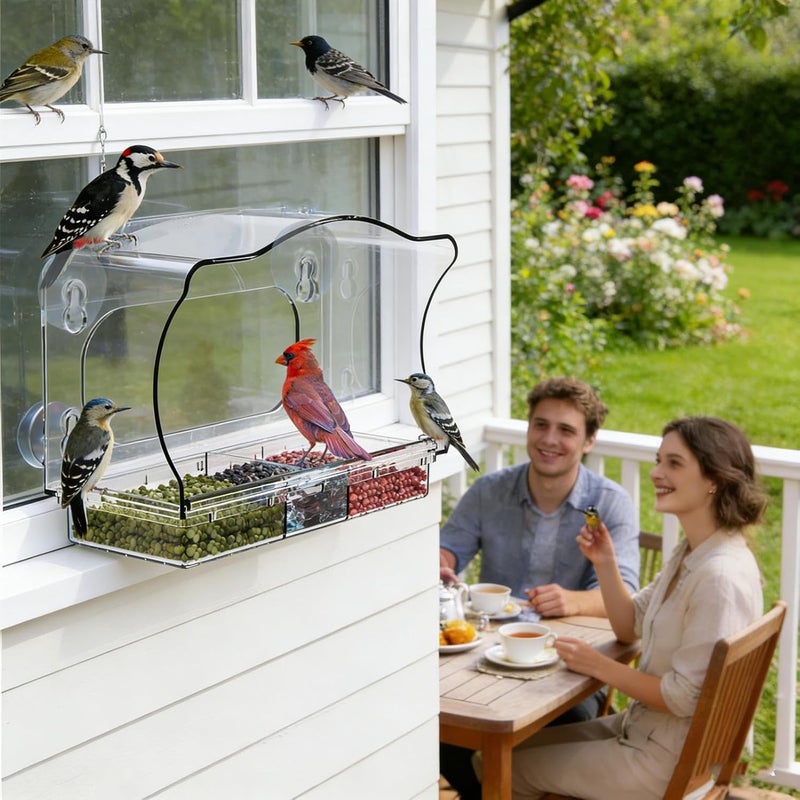 Bird Feeder for Window | Acrylic Mounted Feeding Tool,Window Mount Bird Feeder - for Indoor Outdoor Home Garden Patio Watching - Image 2