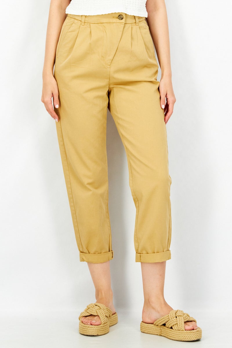 ESPRIT Women Regular Fit High Waist Pants, Brown - Image 1