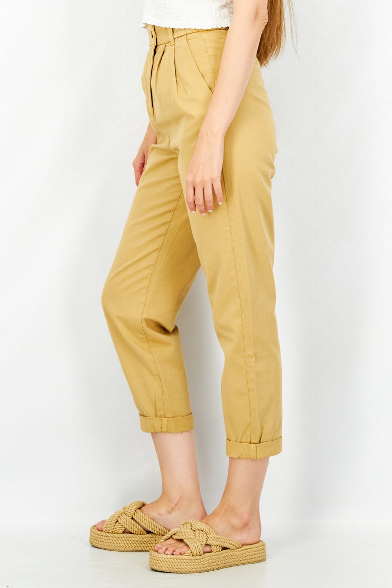 ESPRIT Women Regular Fit High Waist Pants, Brown - Image 2