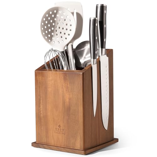 ENOKING Magnetic Knife Holder without Knives, Acacia Wood Kitchen Utensil Holder with Strong Magnet, Universal Knife Block for Knives, Scissors & Utensils - Image 1