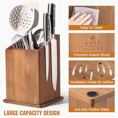ENOKING Magnetic Knife Holder without Knives, Acacia Wood Kitchen Utensil Holder with Strong Magnet, Universal Knife Block for Knives, Scissors & Utensils - Image 5