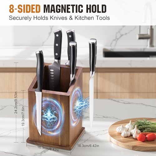 ENOKING Magnetic Knife Holder without Knives, Acacia Wood Kitchen Utensil Holder with Strong Magnet, Universal Knife Block for Knives, Scissors & Utensils - Image 2
