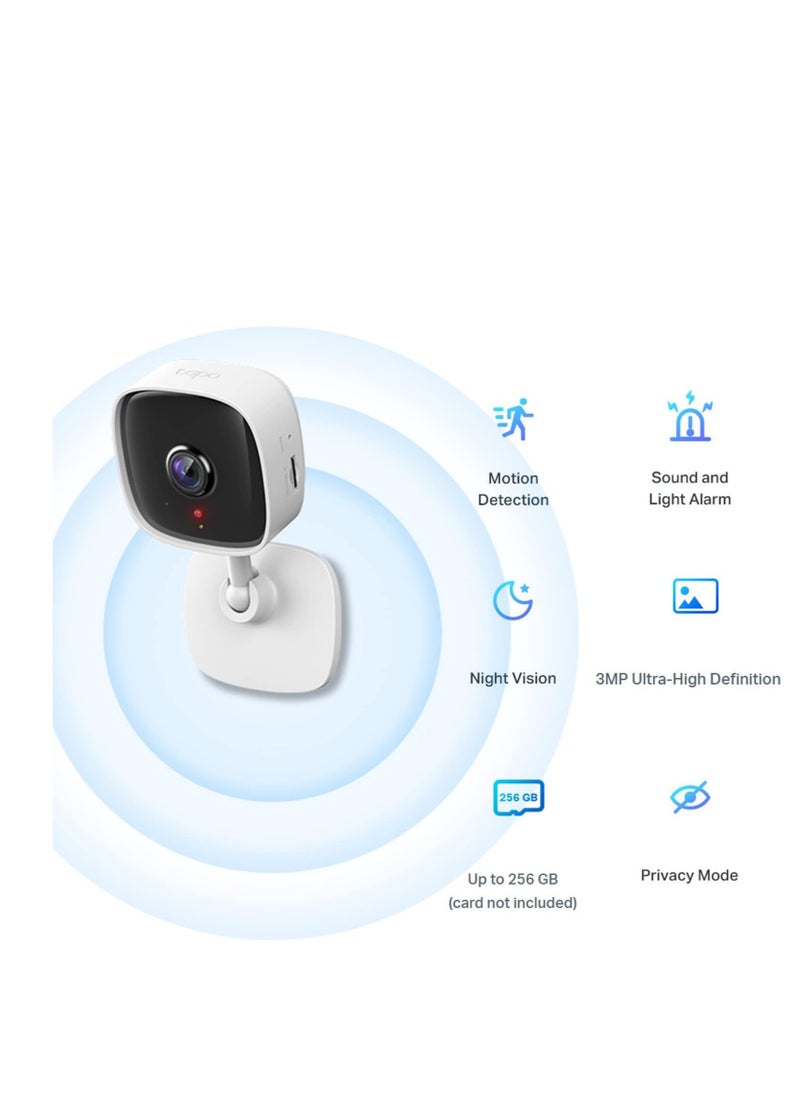 tapo - Tapo TP-Link Mini Smart Security Camera, Indoor CCTV, Works with Alexa&Google Home, No Hub Required, 3MP(2304 × 1296) High Definition, 2-Way Audio, Night Vision, SD Storage, Device Sharing( C110) - Image 1