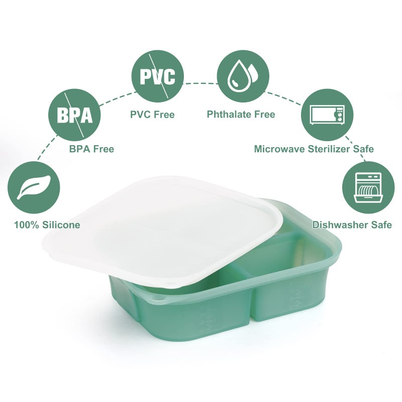 haakaa Silicone Baby Food Freezer Tray with Lid by haakaa - Perfect Storage Container for Homemade Baby Food, Vegetable & Fruit Purees, and Breast Milk, Pea Green - Image 4