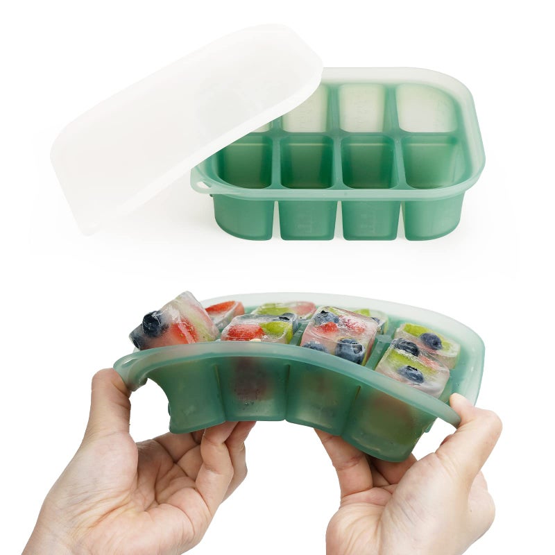 haakaa Silicone Baby Food Freezer Tray with Lid by haakaa - Perfect Storage Container for Homemade Baby Food, Vegetable & Fruit Purees, and Breast Milk, Pea Green - Image 1