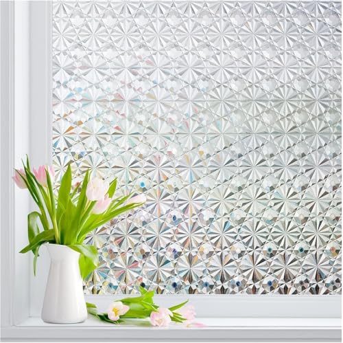 Windimiley Window Privacy Film Stained Glass Window Film Frosted Rainbow Bathroom Decorative Window Film Heat Control UV Blocking Static Window Tint Clings for Home Pure236x787inch