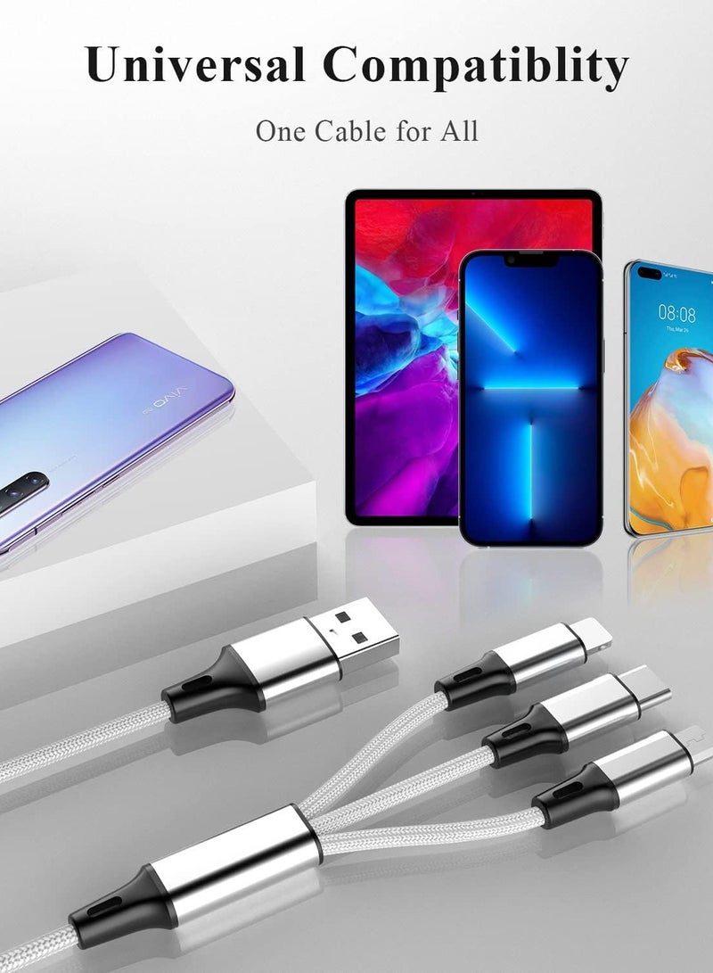 Festive Gallery USB Cable 3 in 1 Multi Charging Cable IP Cable USB Type C Cable Micro USB Cable, Fast Charging Cord Compatible with iPhone 14 13 12 11 Galaxy S20 S10 S9 S8 S7 Micro usb Android ( Silver ) - Image 2