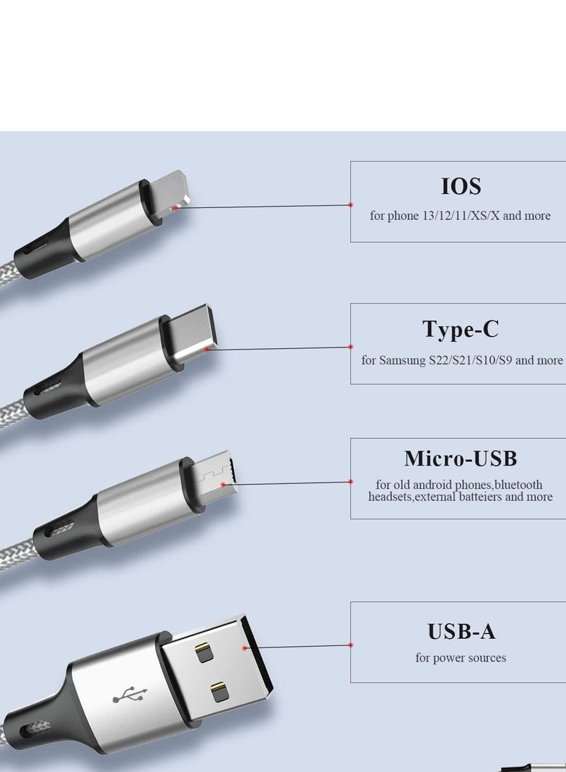 Festive Gallery USB Cable 3 in 1 Multi Charging Cable IP Cable USB Type C Cable Micro USB Cable, Fast Charging Cord Compatible with iPhone 14 13 12 11 Galaxy S20 S10 S9 S8 S7 Micro usb Android ( Silver ) - Image 3