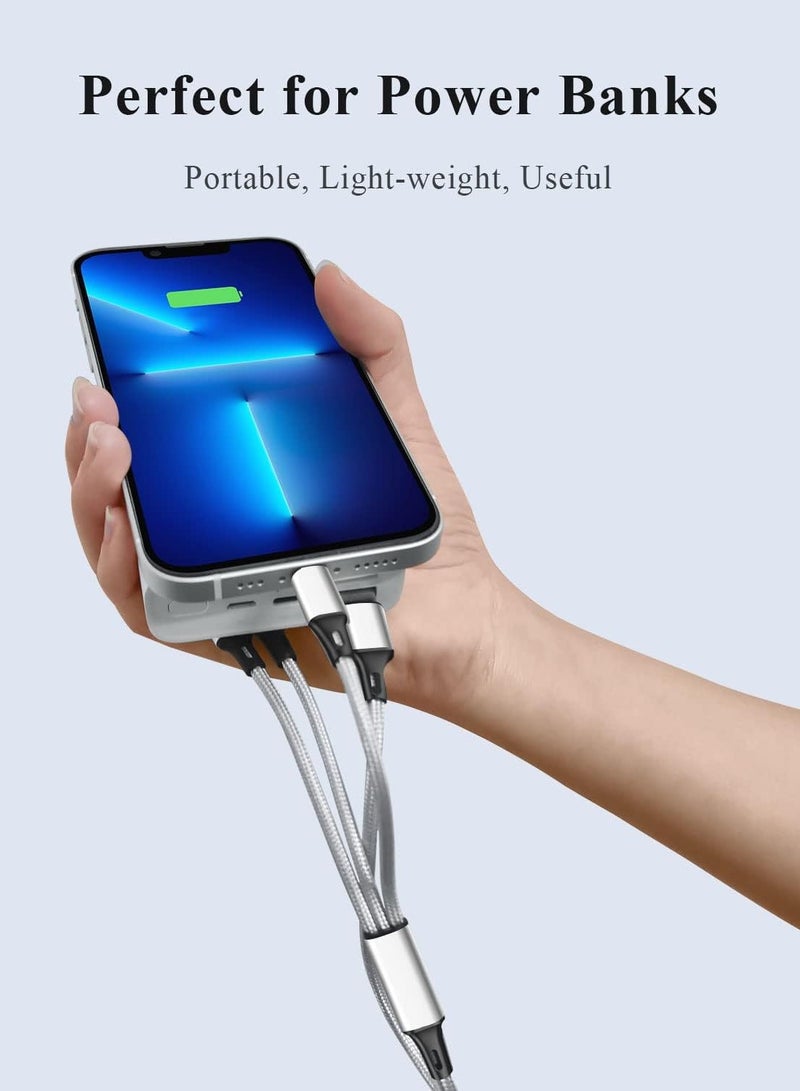 Festive Gallery USB Cable 3 in 1 Multi Charging Cable IP Cable USB Type C Cable Micro USB Cable, Fast Charging Cord Compatible with iPhone 14 13 12 11 Galaxy S20 S10 S9 S8 S7 Micro usb Android ( Silver ) - Image 4