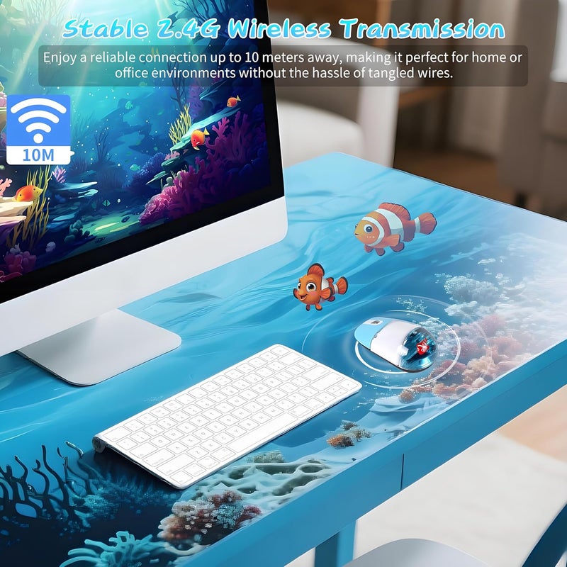 elec Space Cute Floating Animal Wireless Optical Mouse, Silent Design, 2.4G Stable Connection, Perfect for Office & Home Use, Ideal for Kids & Adults (Goldfish - Blue) - Image 5