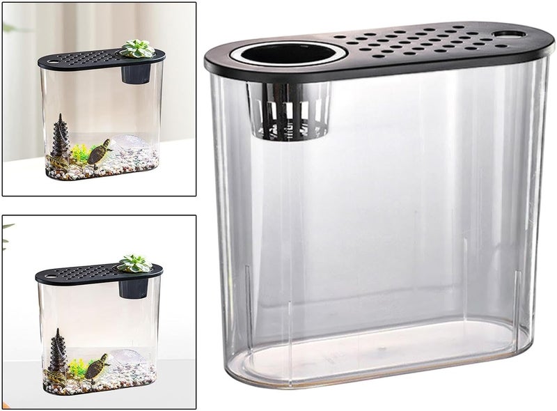 Transparent Fish Tank with Cover 5.71x12.60x11.22 Inch Multipurpose Aquarium Container for Betta Fish Frog Reptile Habitat- Black Lid - Image 2