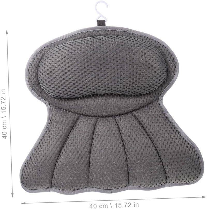 4d Mesh Cloth Bathtub Pillow with 6 Strong Suction Cups, Head and Neck Support Spa Bath Cushion for Tub, Grey Bathroom Pillow for Home Shower Relaxation - Image 2