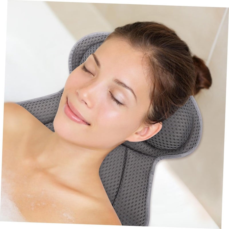4d Mesh Cloth Bathtub Pillow with 6 Strong Suction Cups, Head and Neck Support Spa Bath Cushion for Tub, Grey Bathroom Pillow for Home Shower Relaxation - Image 4