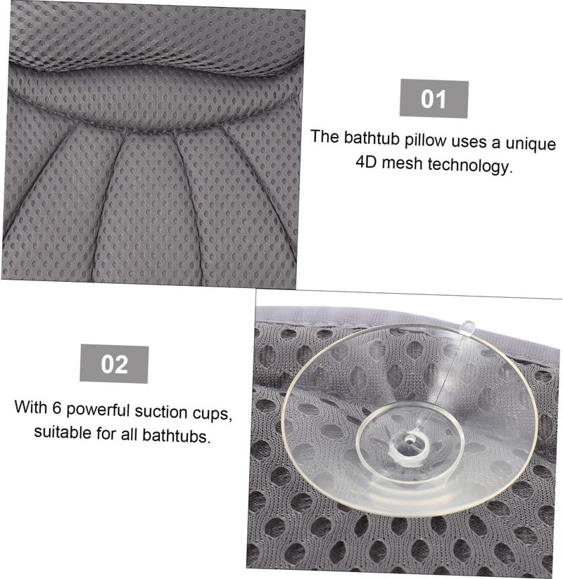 4d Mesh Cloth Bathtub Pillow with 6 Strong Suction Cups, Head and Neck Support Spa Bath Cushion for Tub, Grey Bathroom Pillow for Home Shower Relaxation - Image 3