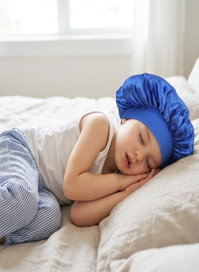 Macuezu 3 PCS Kids Satin Bonnet, Elastic Kids Silk Bonnet for Sleeping, Wide Band Bonnets for Kid, Satin Bonnets for Girls, Boys, Toddler, Child (Blue, Red, Black) - Image 4