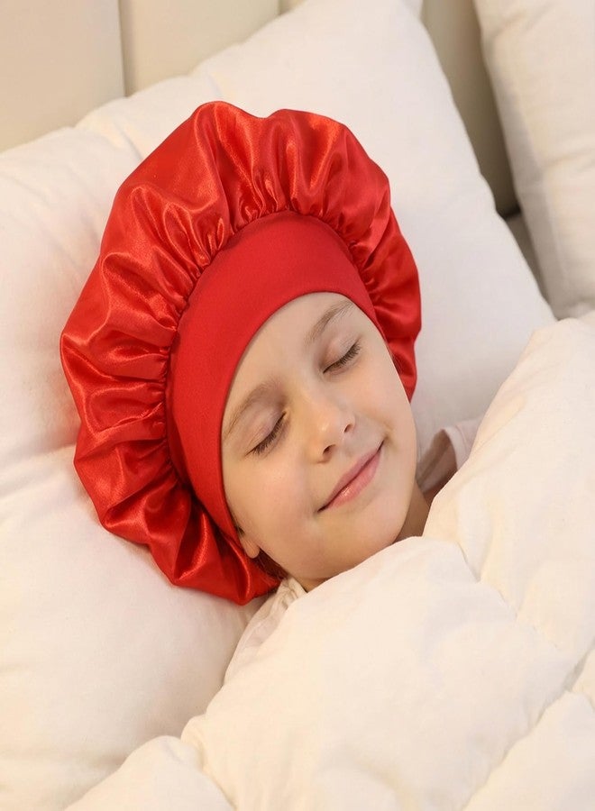 Macuezu 3 PCS Kids Satin Bonnet, Elastic Kids Silk Bonnet for Sleeping, Wide Band Bonnets for Kid, Satin Bonnets for Girls, Boys, Toddler, Child (Blue, Red, Black) - Image 5