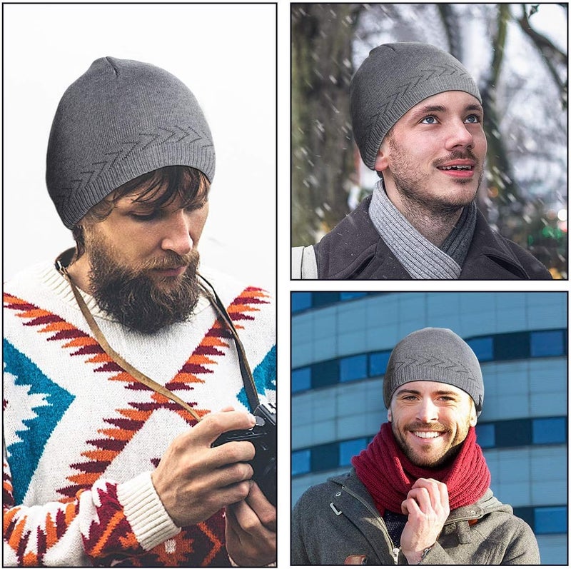 OMECHY Mens Winter Warm Knitting Hats Plain Skull Beanie Cuff Toboggan Knit Cap - Image 2