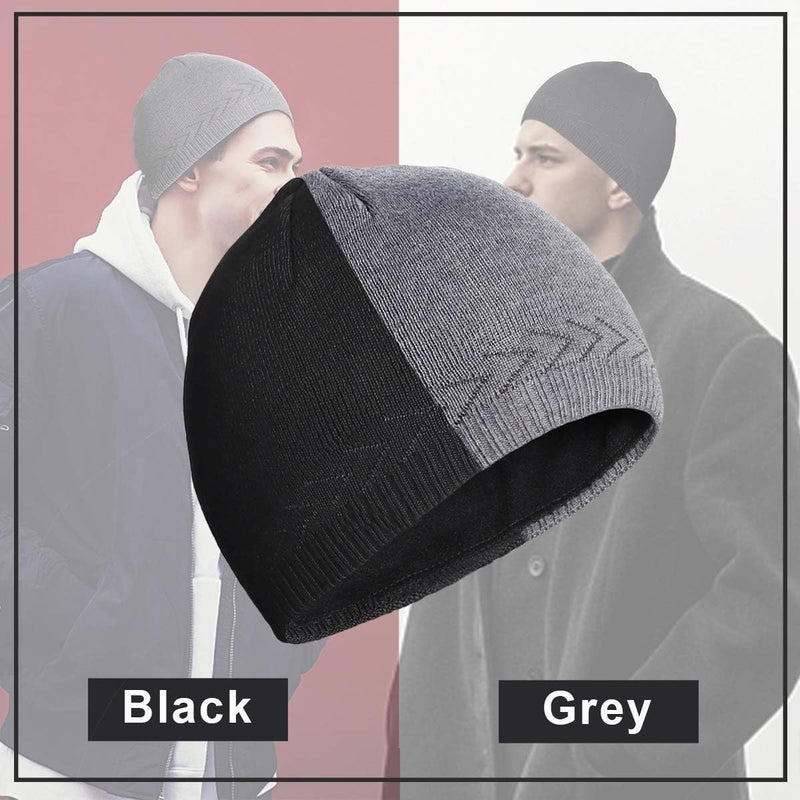 OMECHY Mens Winter Warm Knitting Hats Plain Skull Beanie Cuff Toboggan Knit Cap - Image 3