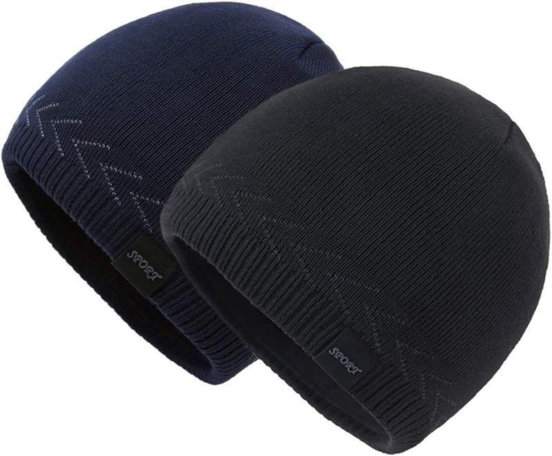 OMECHY Mens Winter Warm Knitting Hats Plain Skull Beanie Cuff Toboggan Knit Cap - Image 1